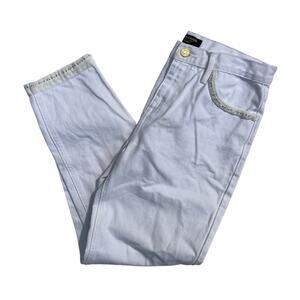 Juicy Couture White Jeans High Rise Rhinestones Straight Leg Women's Size 25